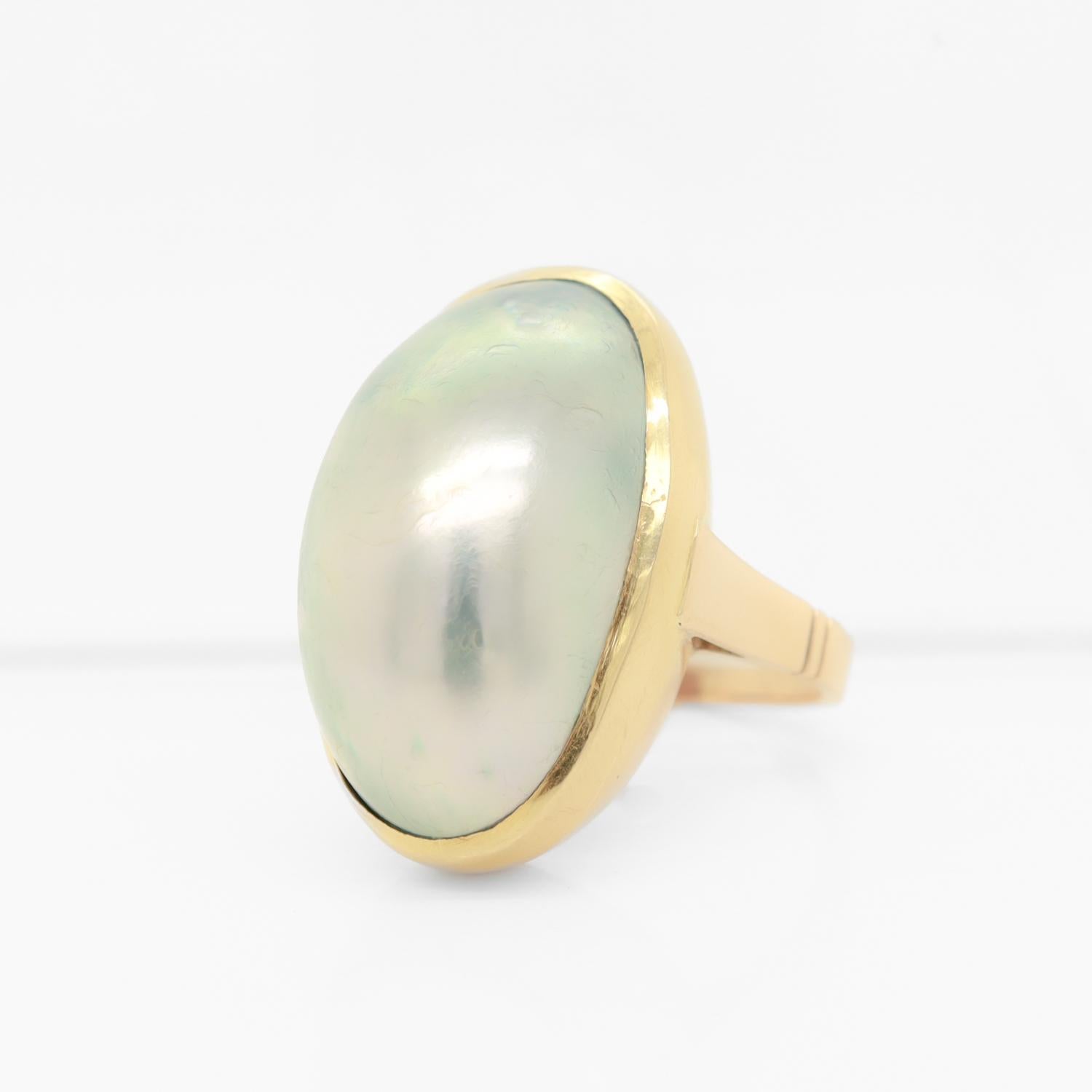 Uncut Large Antique 14K Gold & Mabe Pearl Cocktail Ring For Sale