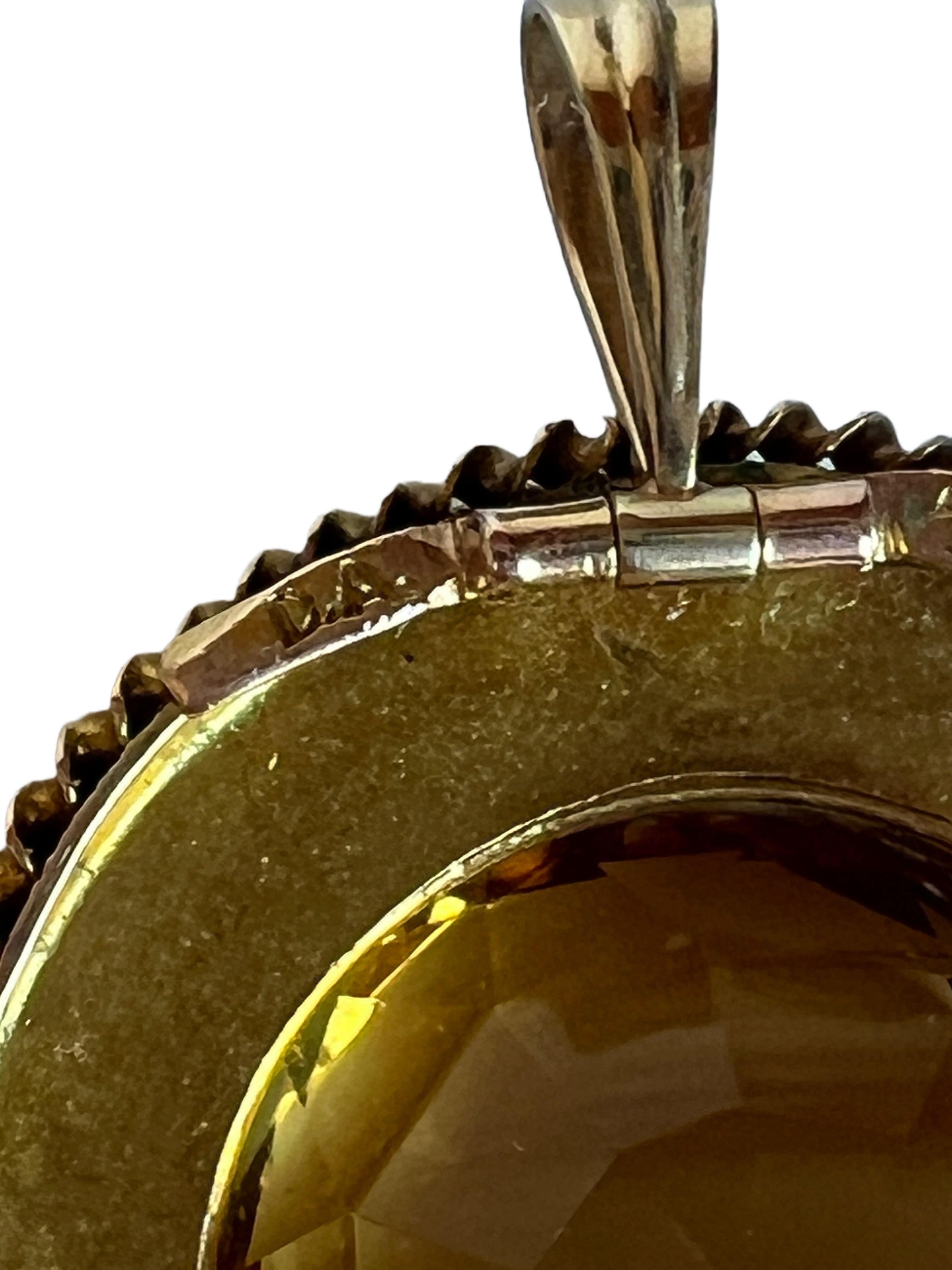 Large Antique 14k Yellow Gold Citrine Quartz Necklace Pendant Vintage Round 5