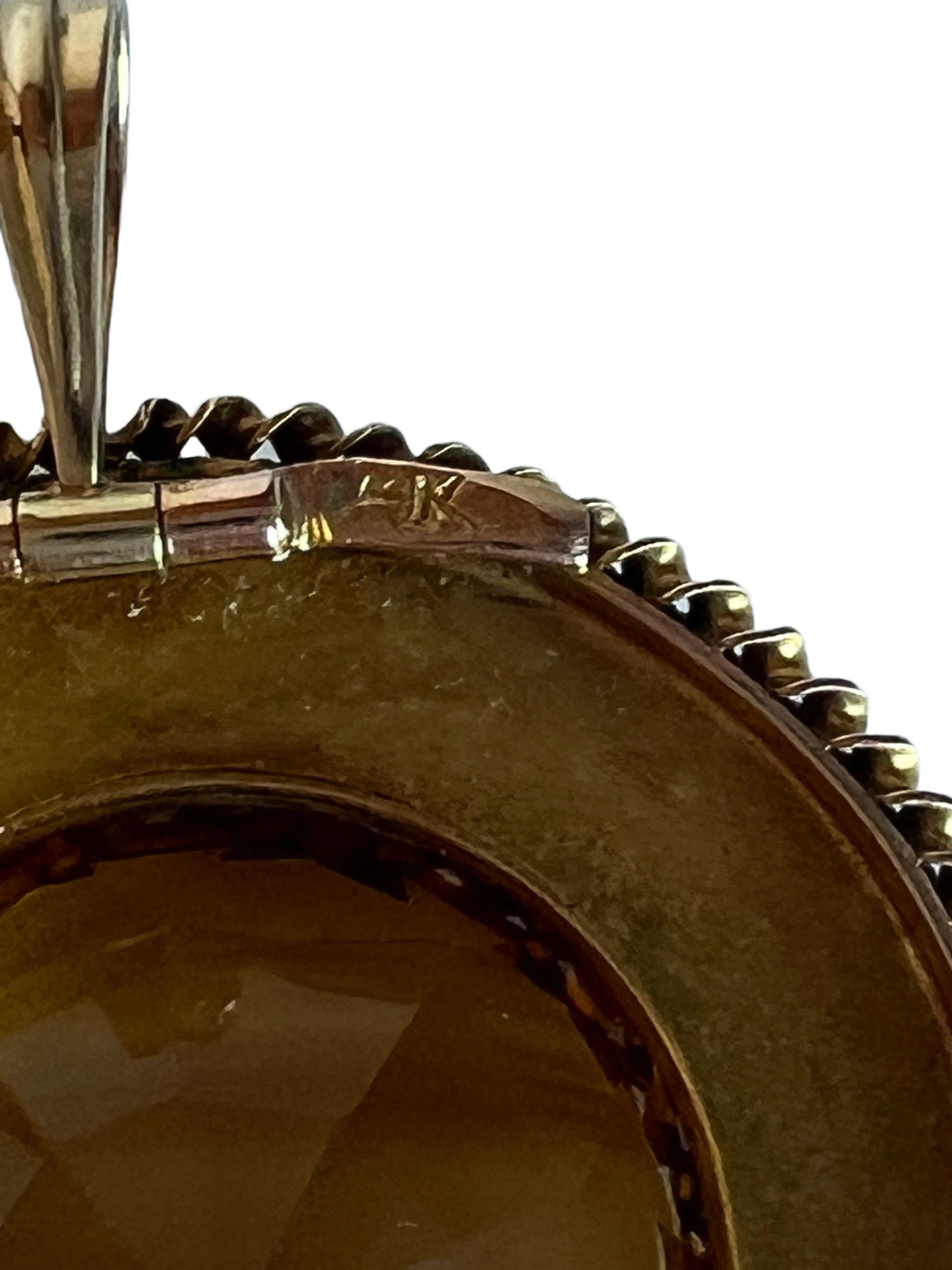 Large Antique 14k Yellow Gold Citrine Quartz Necklace Pendant Vintage Round 4