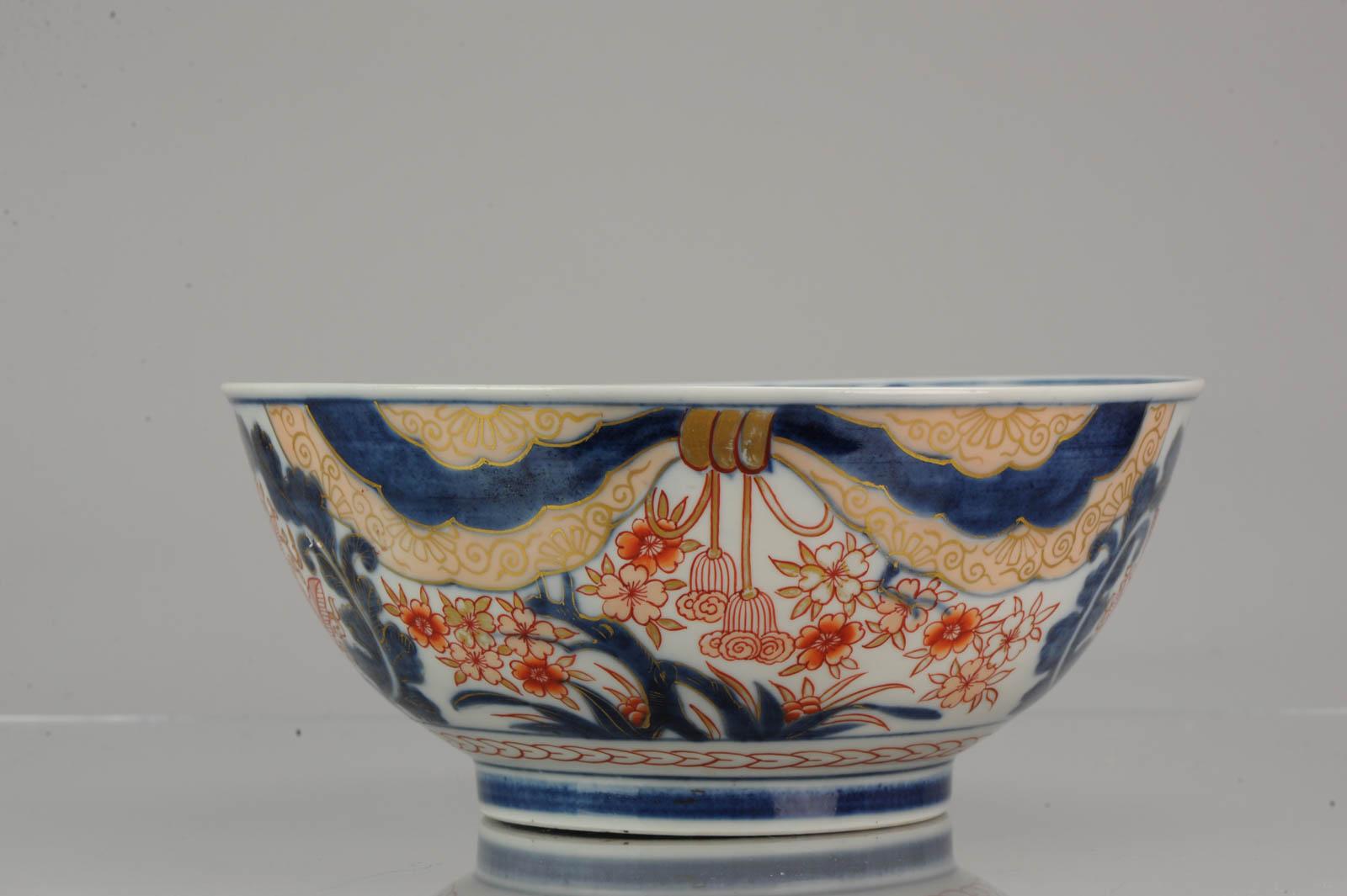 Large Antique Japanese Edo Porcelain Imari Arita Bowl Flowers, Japan 1