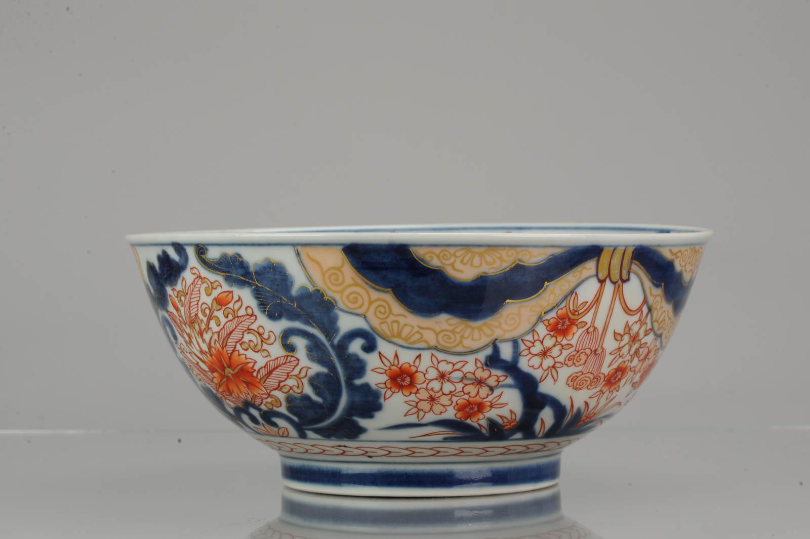 Large Antique Japanese Edo Porcelain Imari Arita Bowl Flowers, Japan 4