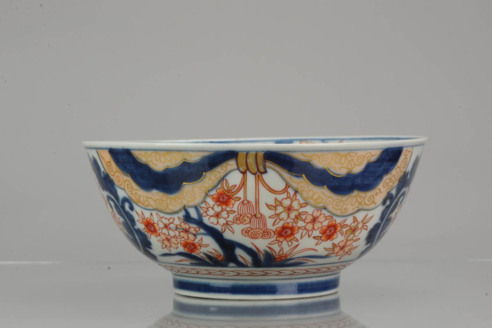 Large Antique Japanese Edo Porcelain Imari Arita Bowl Flowers, Japan 5
