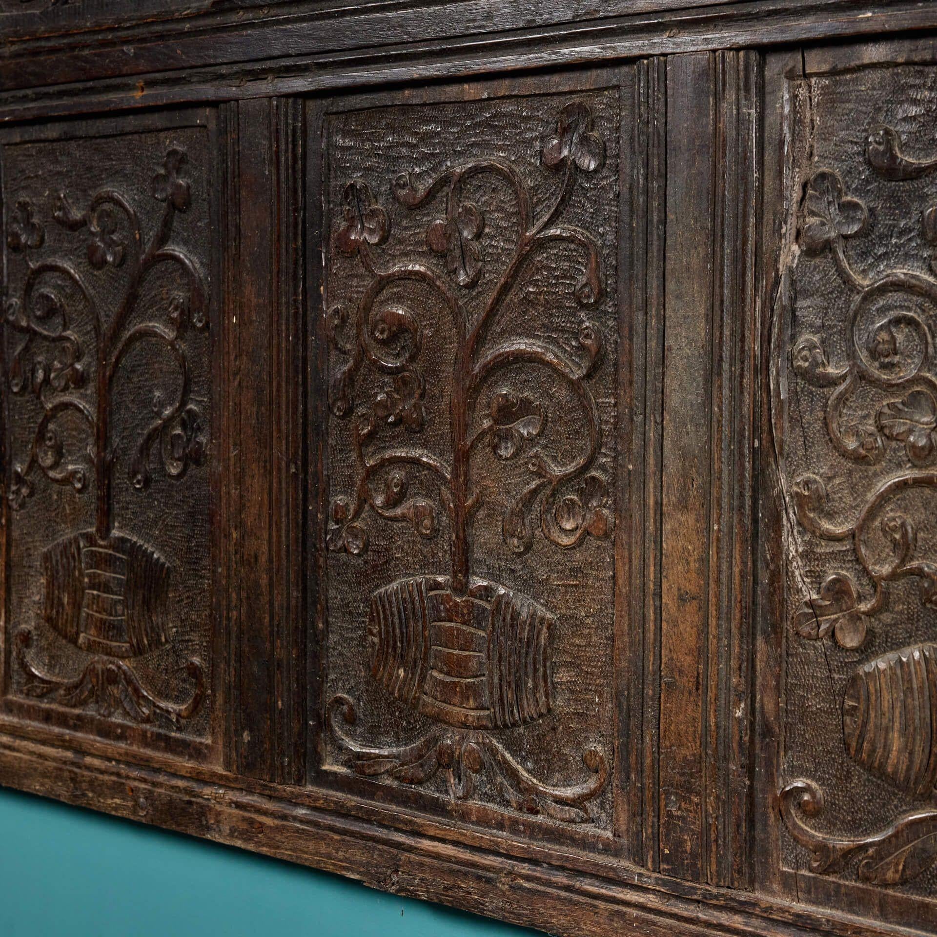 Wood Large Antique 17th Century Carved Oak Panel