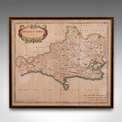 Large Antique 17th Century Dorset Map, Framed Cartography, Atlas, Robert Morden