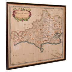 Grande carte ancienne du Dorset du 17ème siècle, cartographie encadrée, Atlas, Robert Morden