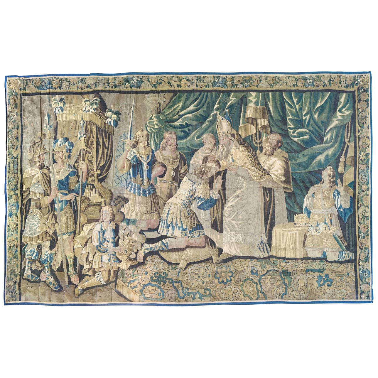 Large Antique 17th Century Brussels Religious Tapestry For Sale