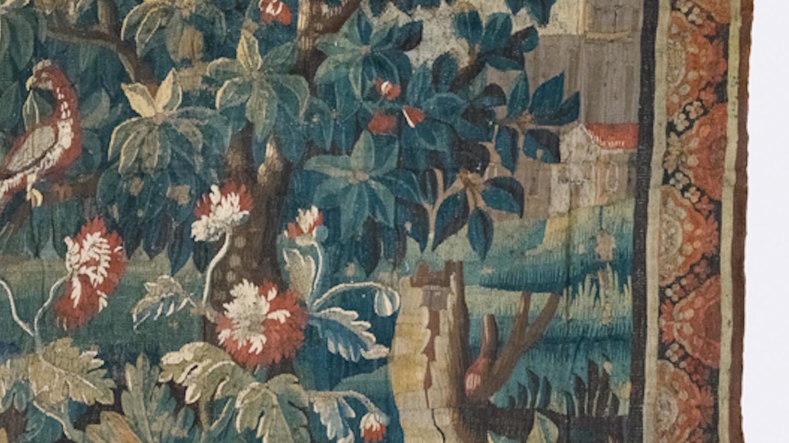 Großer antiker flämischer Verdure-Landschaftsteppich mit Vögeln aus dem 17. Jahrhundert (Belgisch) im Angebot