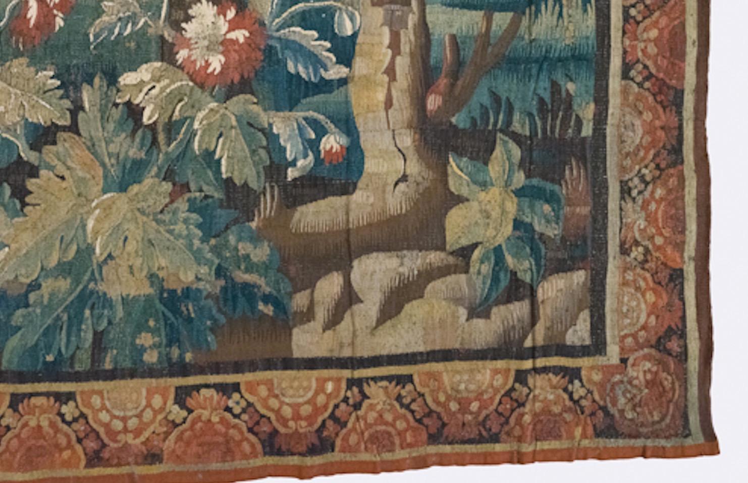 Großer antiker flämischer Verdure-Landschaftsteppich mit Vögeln aus dem 17. Jahrhundert (Handgewebt) im Angebot