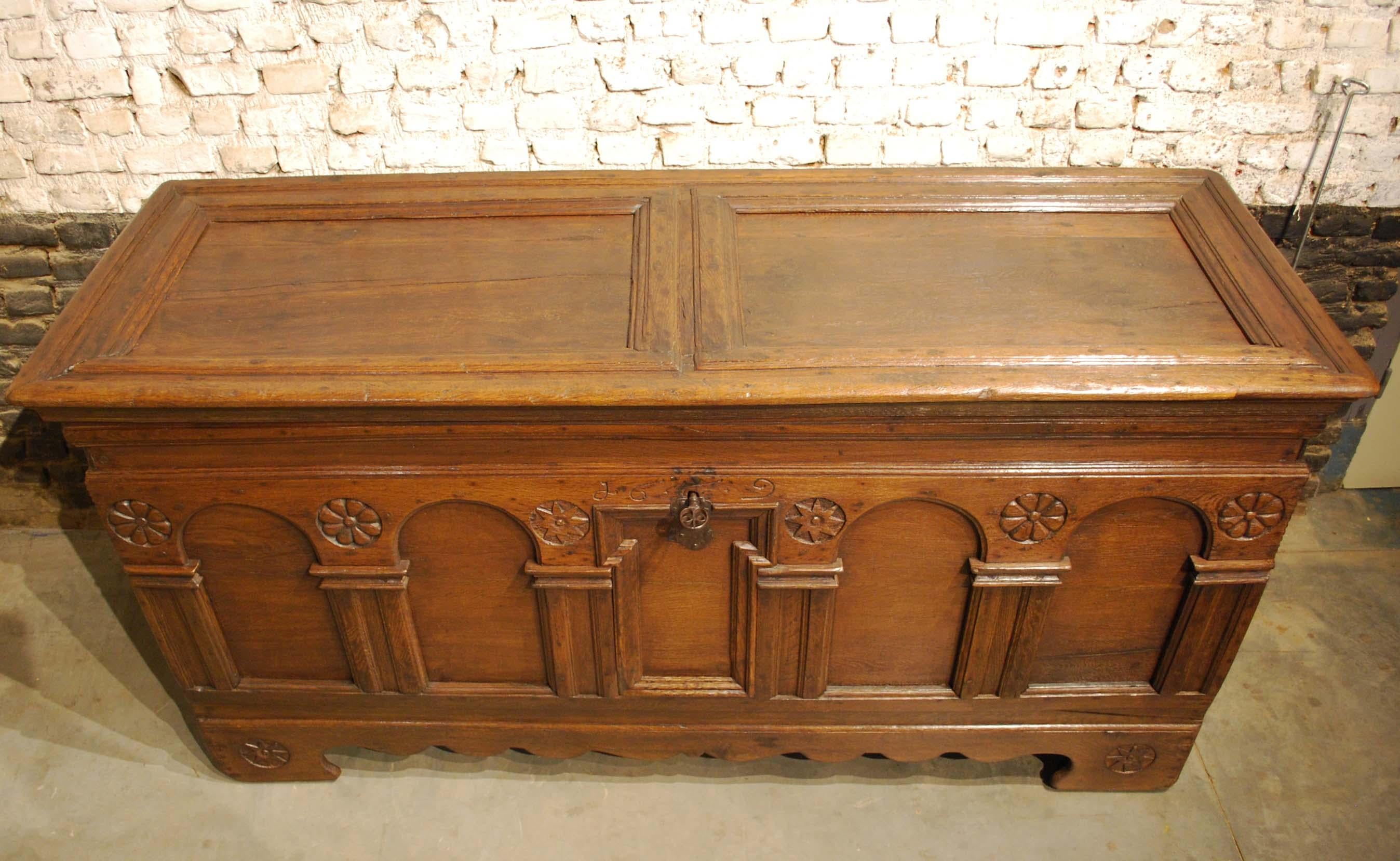 Large Antique 17th Century Hand Carved Oak Dutch Renaissance Chest For ...