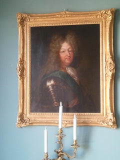 Large Antique 17th Century Louis XIV in Armour Portrait in Oil, Louis XV Frame