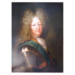 Large Antique 17th Century Louis XIV in Armour Portrait in Oil, Louis XV Frame