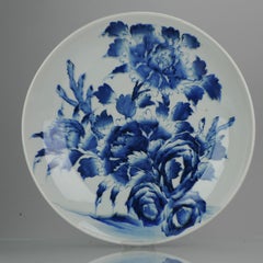 Large Antique 18/19th C Japanese Edo Porcelain Blue White Floral Charger