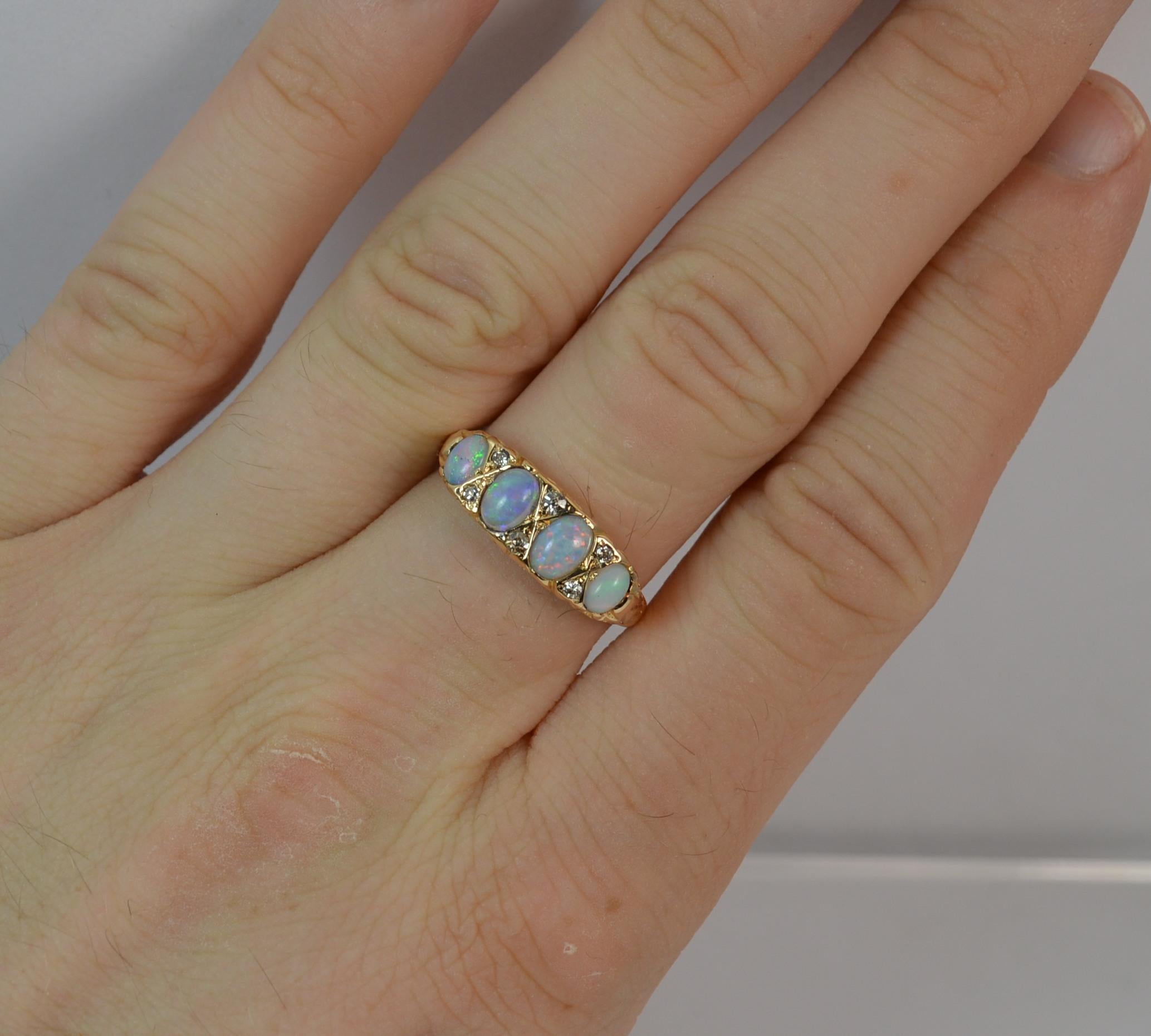 Large Antique 18 Carat Gold Opal and Diamond Stack Band Ring 5