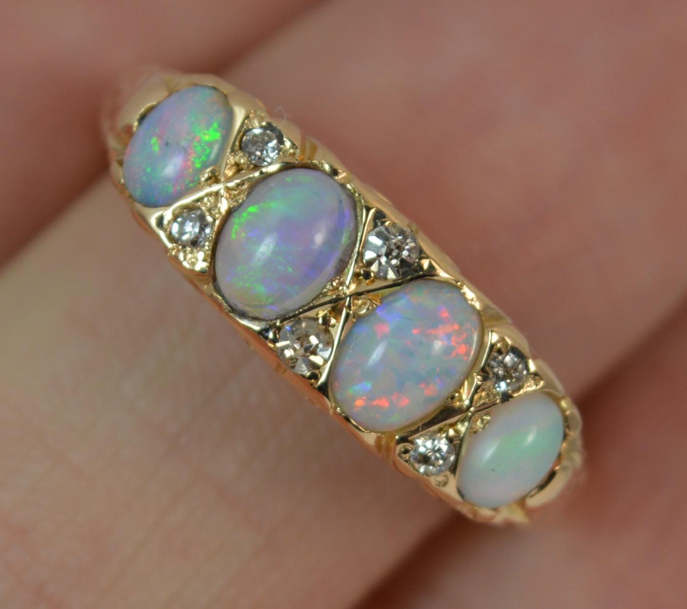Large Antique 18 Carat Gold Opal and Diamond Stack Band Ring 6