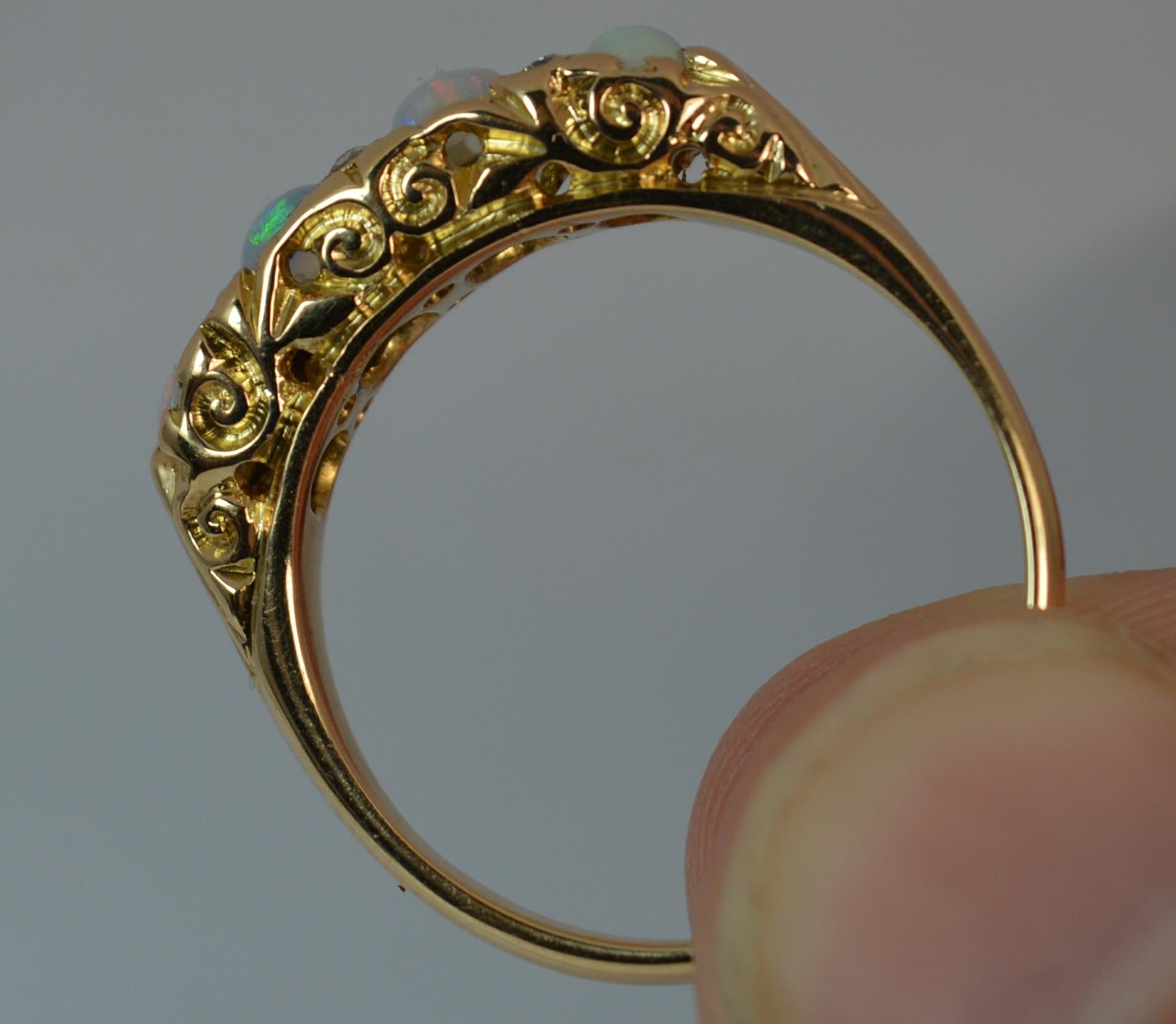 Victorian Large Antique 18 Carat Gold Opal and Diamond Stack Band Ring