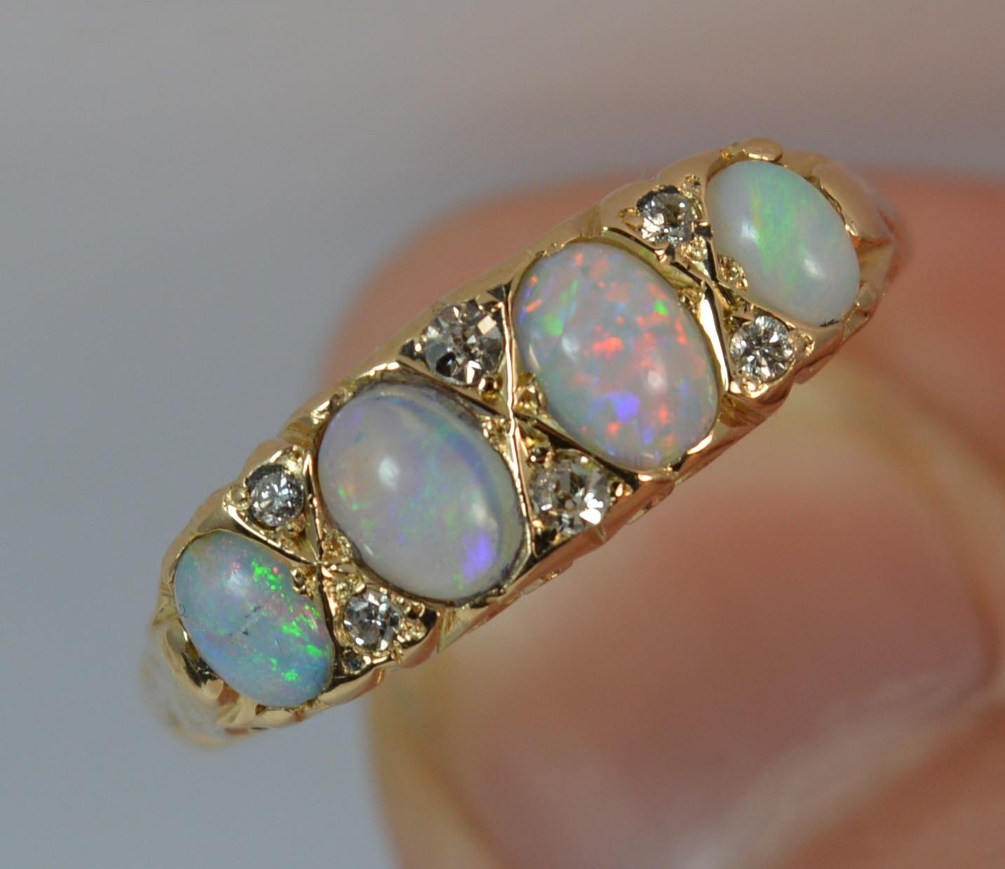 Large Antique 18 Carat Gold Opal and Diamond Stack Band Ring In Excellent Condition In St Helens, GB