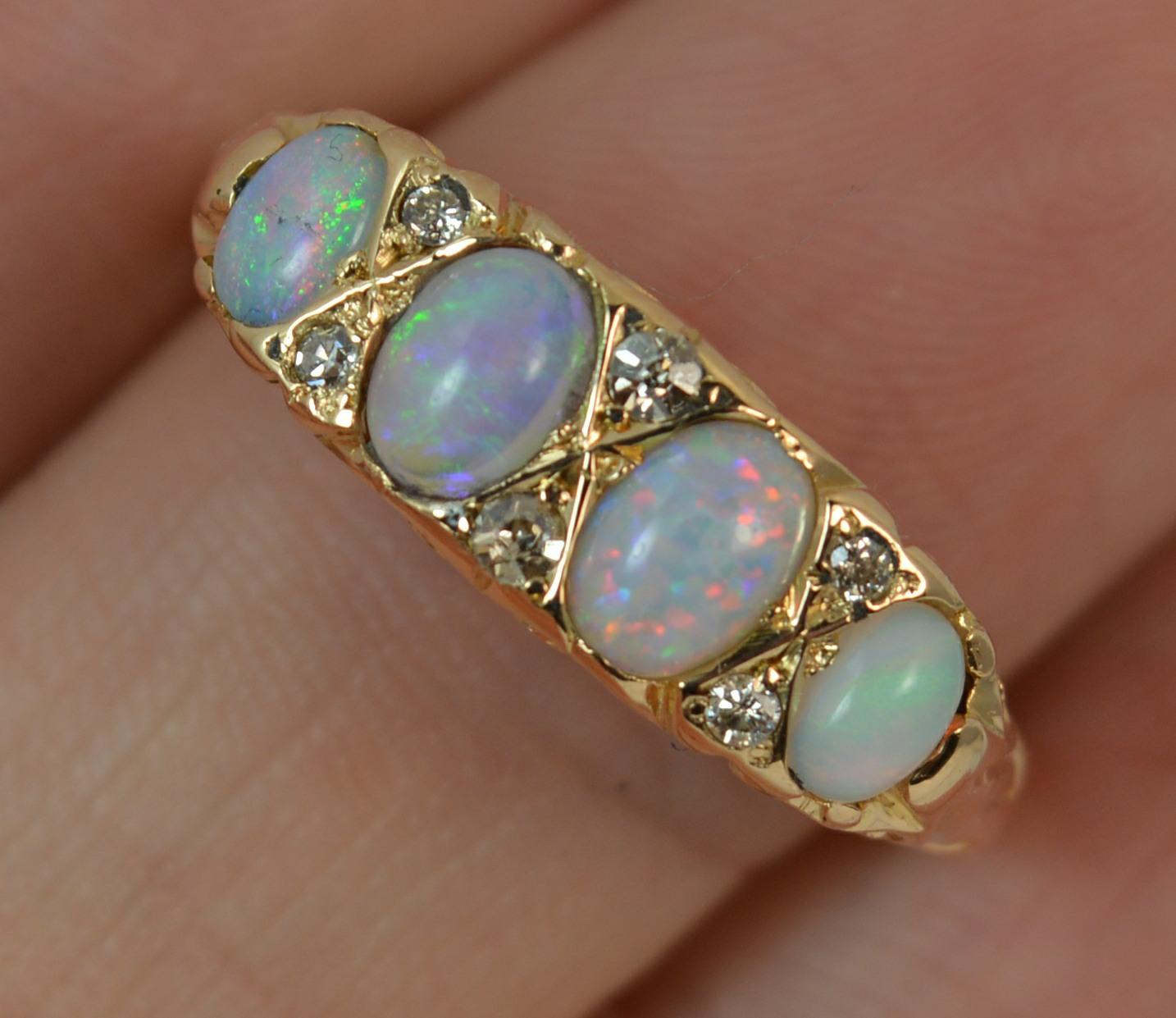 Women's or Men's Large Antique 18 Carat Gold Opal and Diamond Stack Band Ring