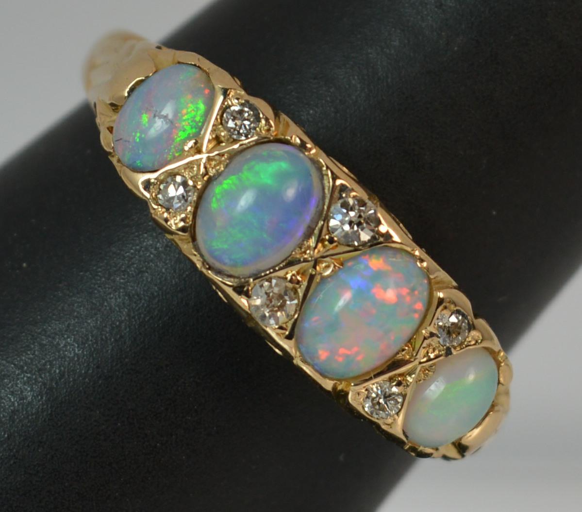 Large Antique 18 Carat Gold Opal and Diamond Stack Band Ring 3