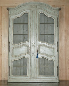 LARGE ANTiQUE 1820 LOUIS XV PAINTED ARMOIRE BIBLIOTHEQUE HOUSEKEEPERS CUPBOARD