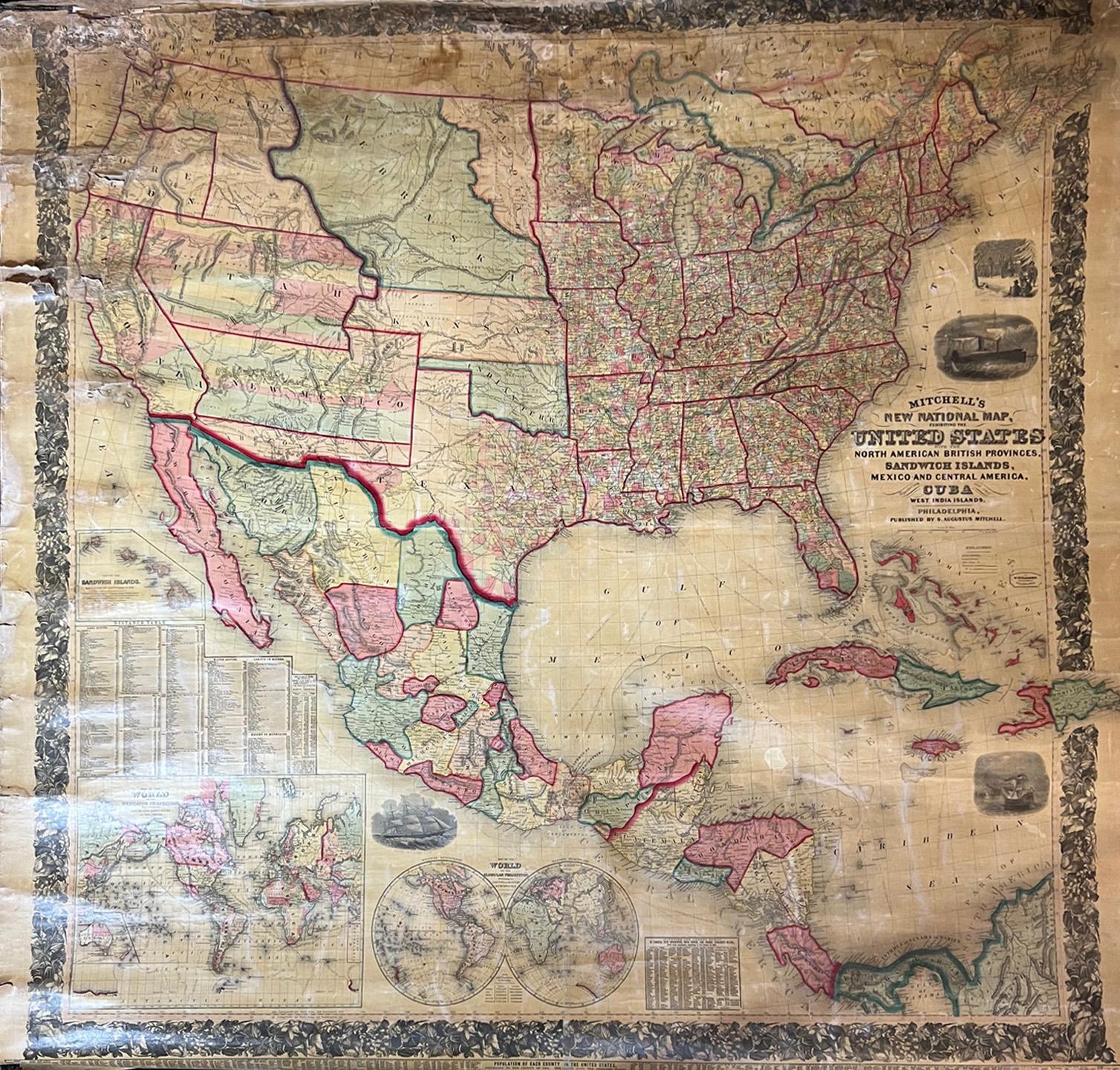 Large Antique 1859 Map of North America For Sale 7