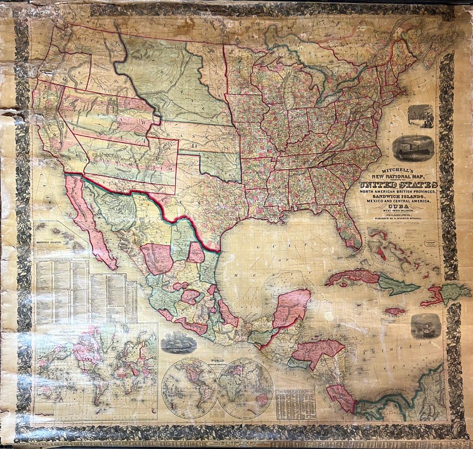 Canvas Large Antique 1859 Map of North America For Sale