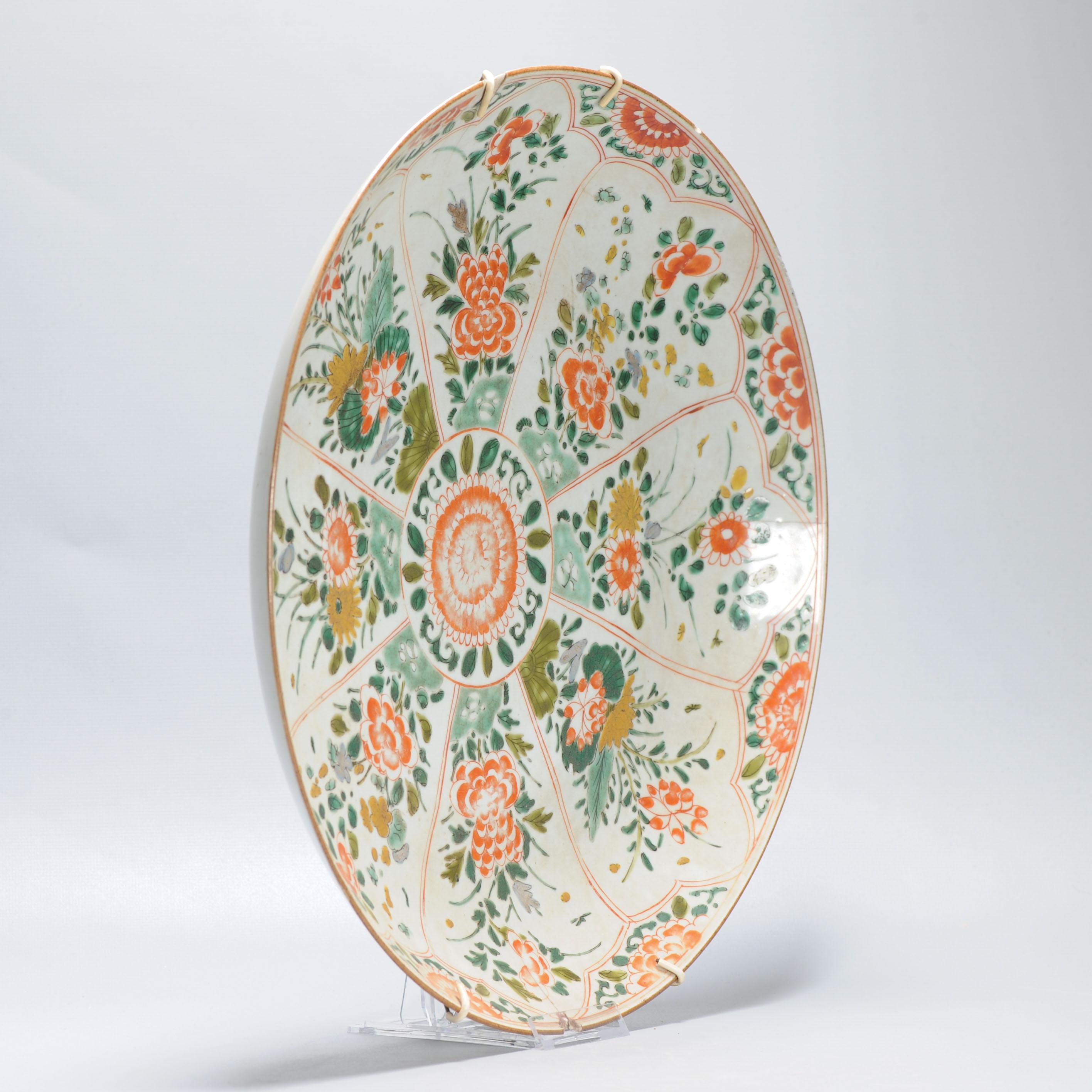Large Antique 18C Kangxi/Yongzheng Dish Chinese Porcelain Famille Verte For Sale 7