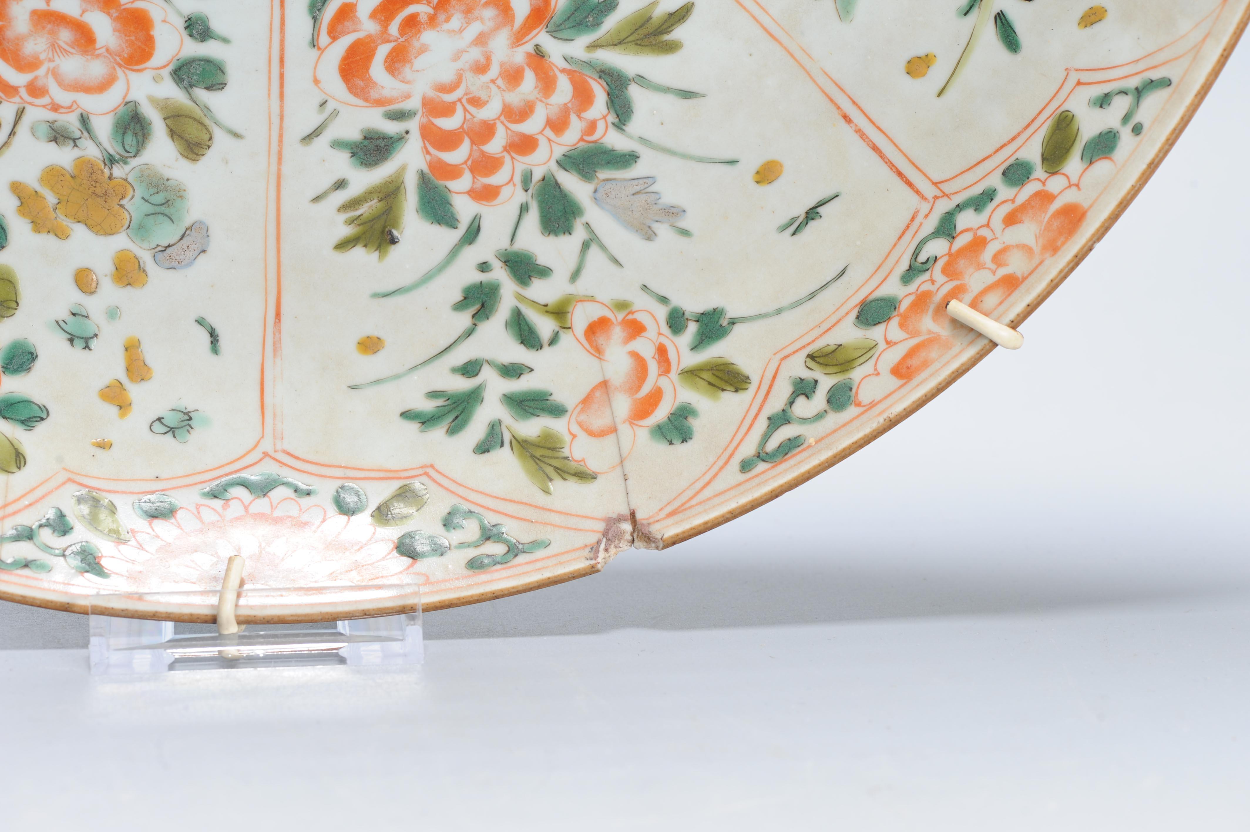 Large Antique 18C Kangxi/Yongzheng Dish Chinese Porcelain Famille Verte For Sale 9