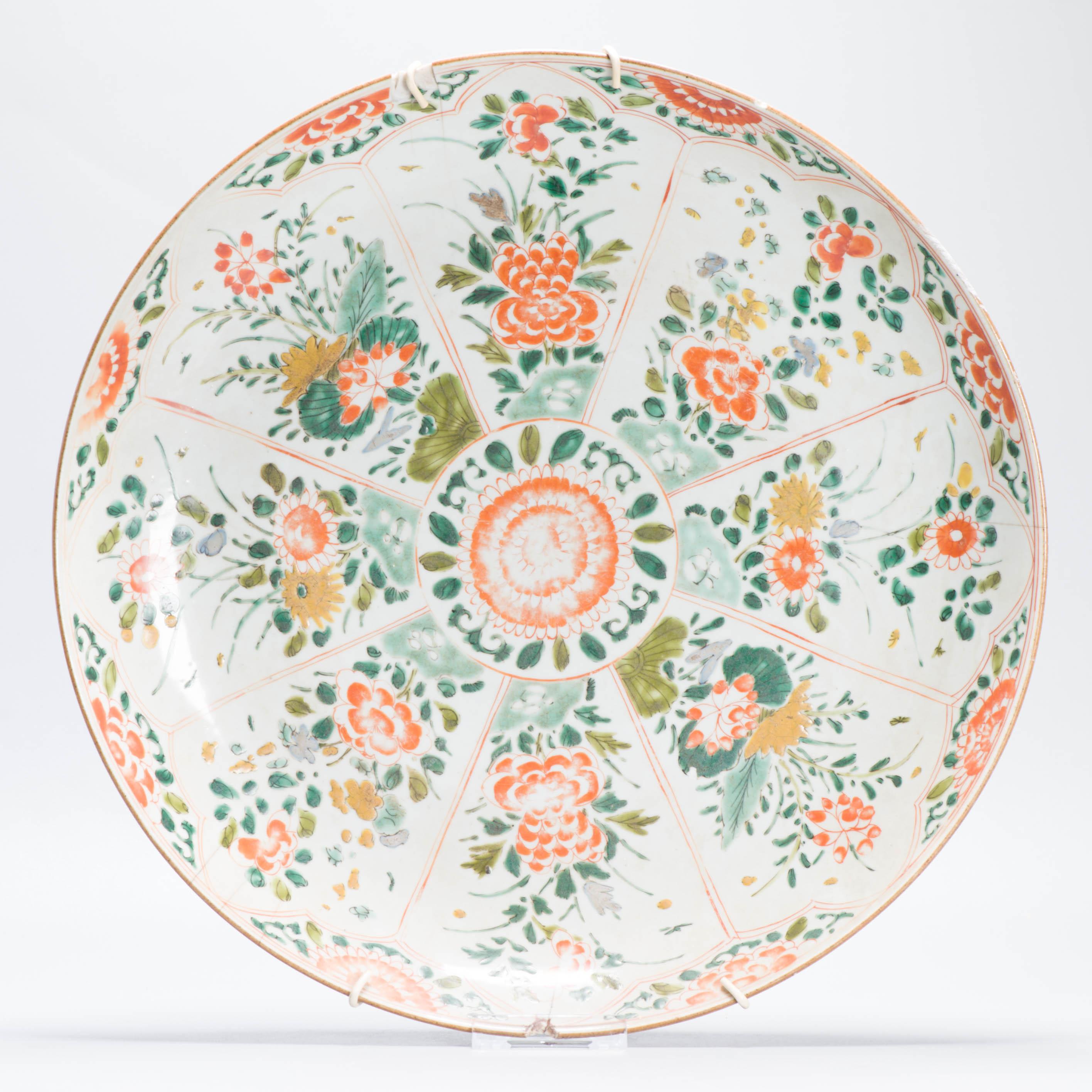 Large Antique 18C Kangxi/Yongzheng Dish Chinese Porcelain Famille Verte For Sale 13