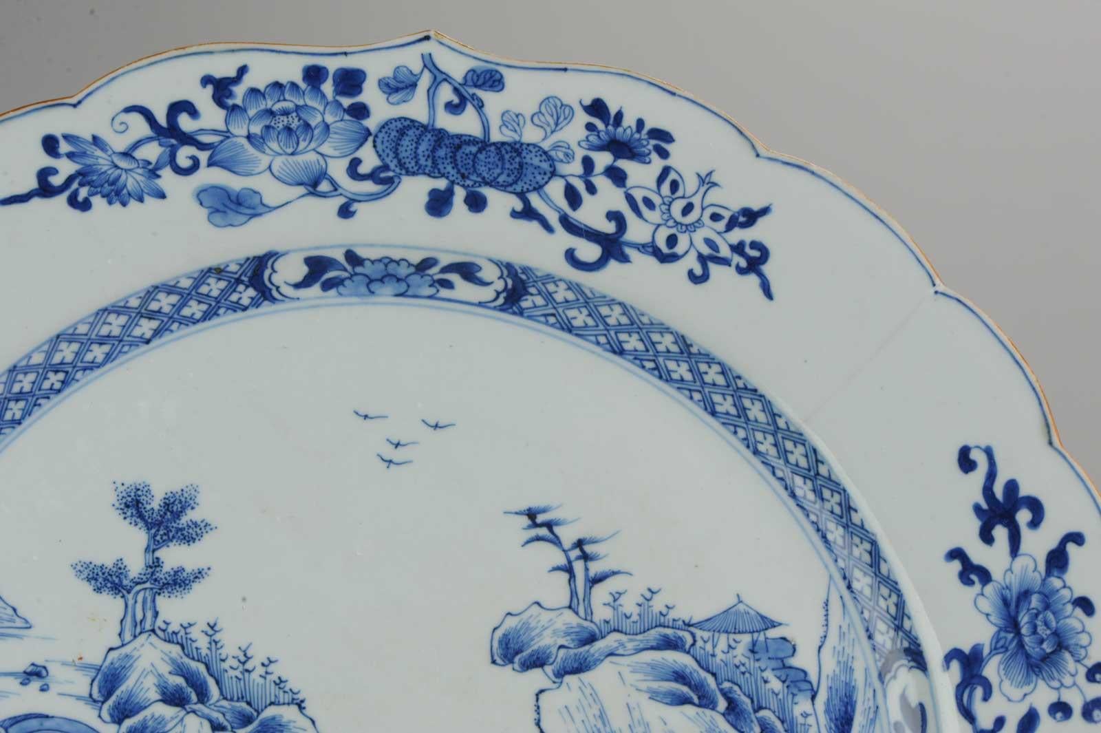 18th Century and Earlier Large Antique 18C Serving Platter Qing Chinese Porcelain China Landscape Scene For Sale