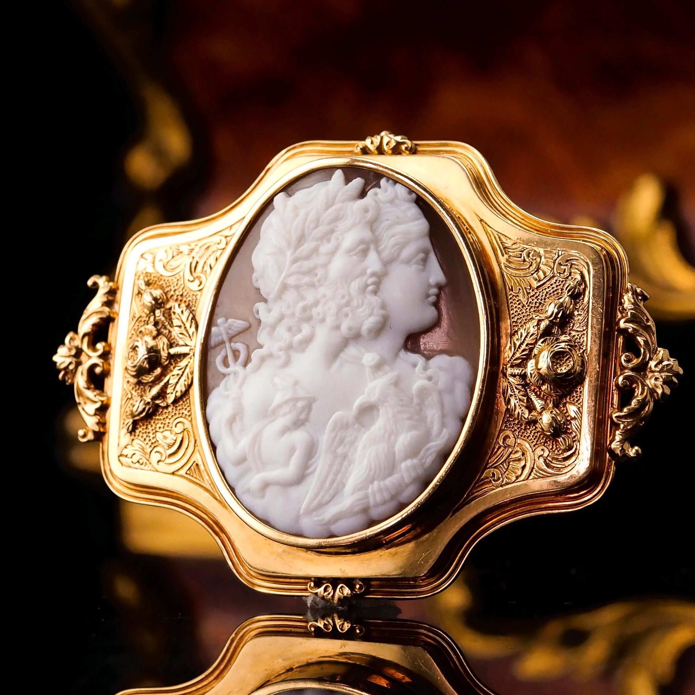 Welcome to Artisan Antiques based in Mayfair, London - We are delighted to offer this spectacular large antique 18ct gold shell cameo made c.1860, most likely in France.  

Price negotiations may be possible under certain criteria, please contact us