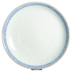 Large Antique 18th C Chinese Anhua Porcelain Dish Kangxi/Yongzheng Flowers
