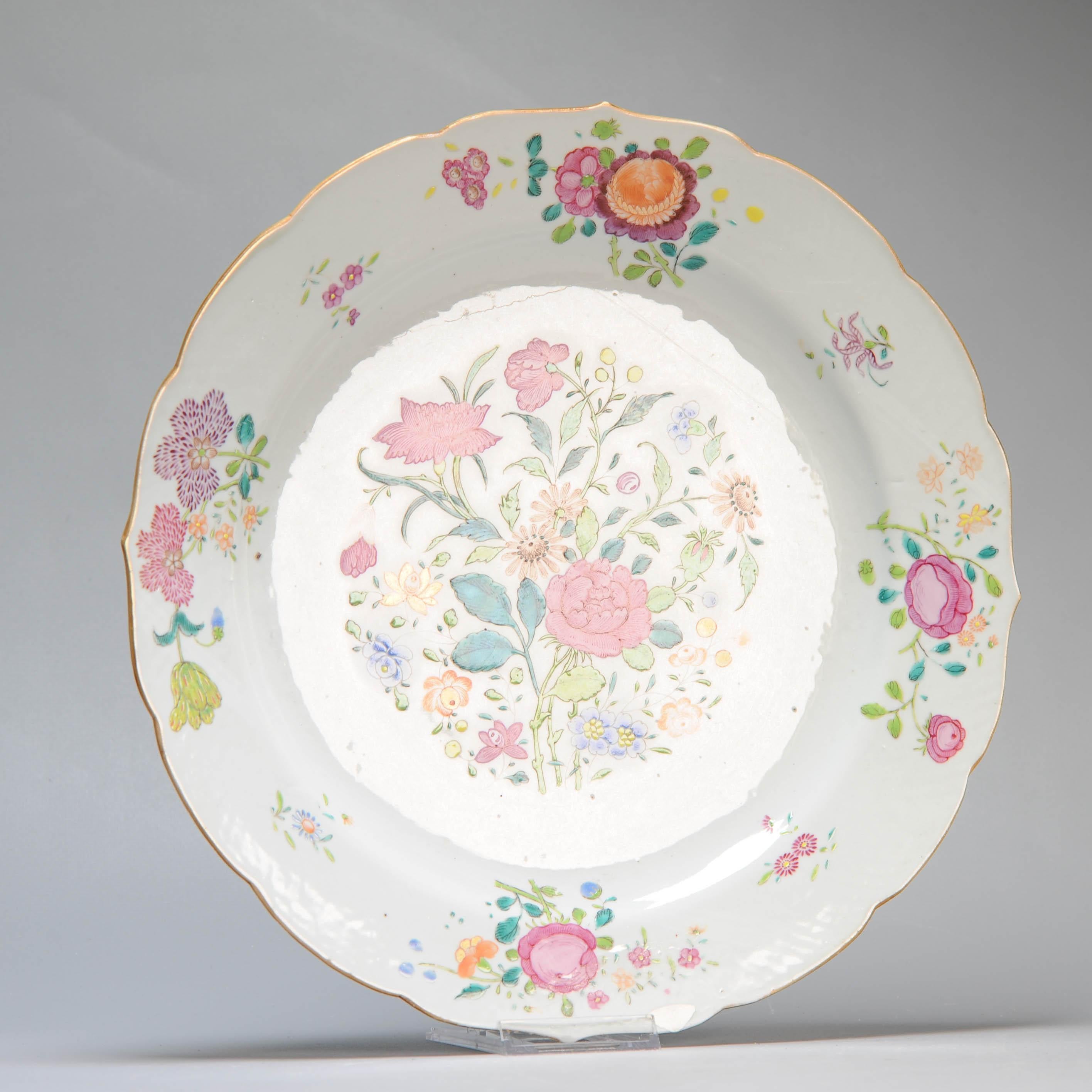 Large Antique 18th C Chinese Porcelain Dish Qianlong Fencai Flowers China Lob For Sale 12