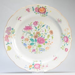 Large Antique 18th C Chinese Porcelain Dish Qianlong Fencai Flowers China Lob