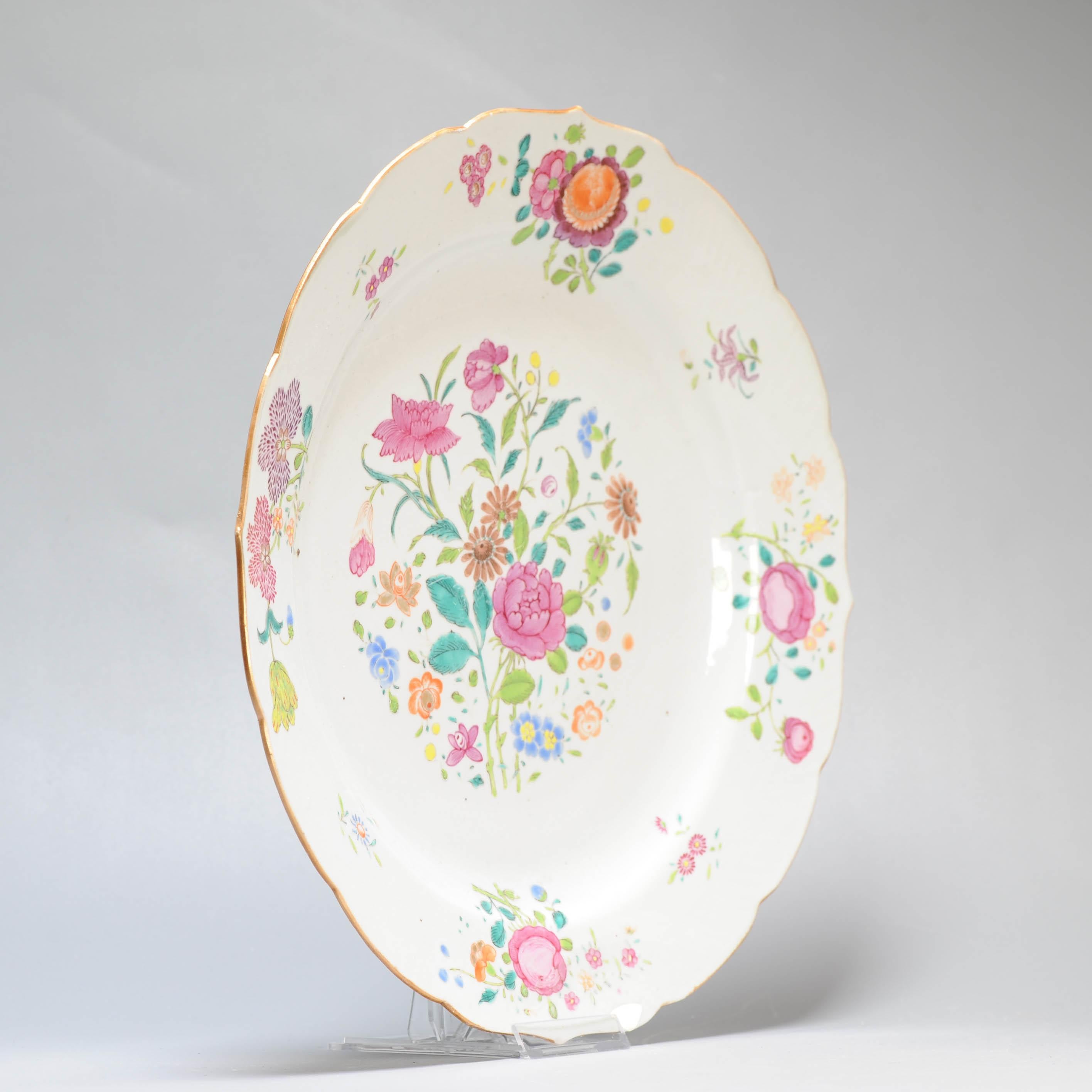 Large Antique 18th C Chinese Porcelain Dish Qianlong Fencai Flowers China Lob For Sale 3