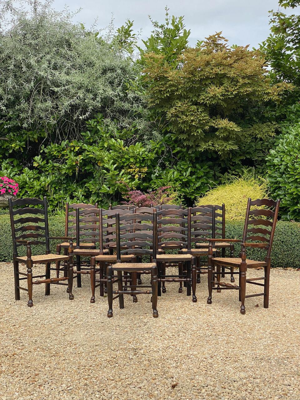 Large Antique 18th Century Design Oak Refectory Dining Table & Twelve Chairs 4