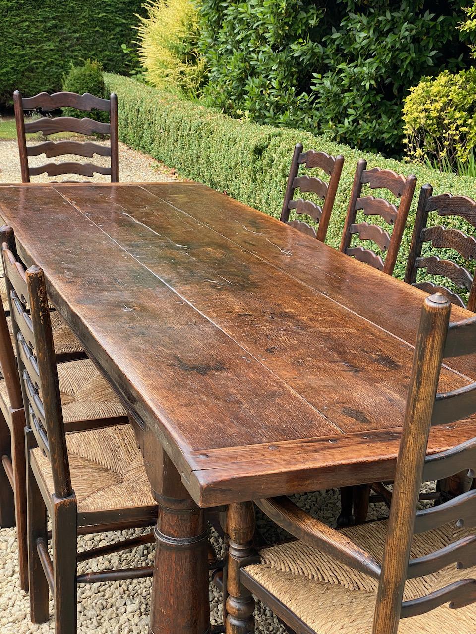 Large Antique 18th Century Design Oak Refectory Dining Table & Twelve Chairs 5