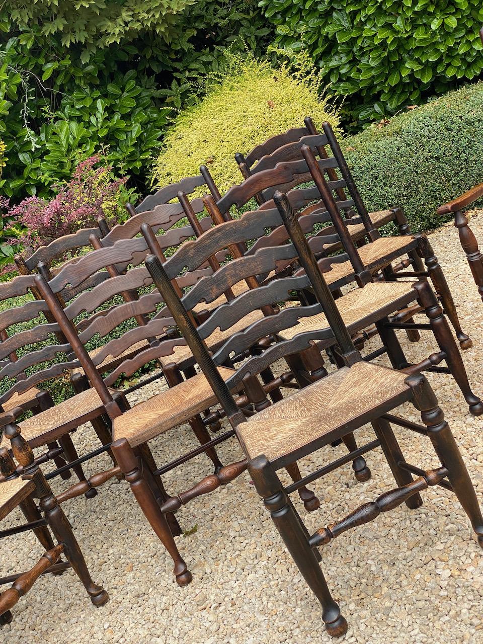 Large Antique 18th Century Design Oak Refectory Dining Table & Twelve Chairs 3