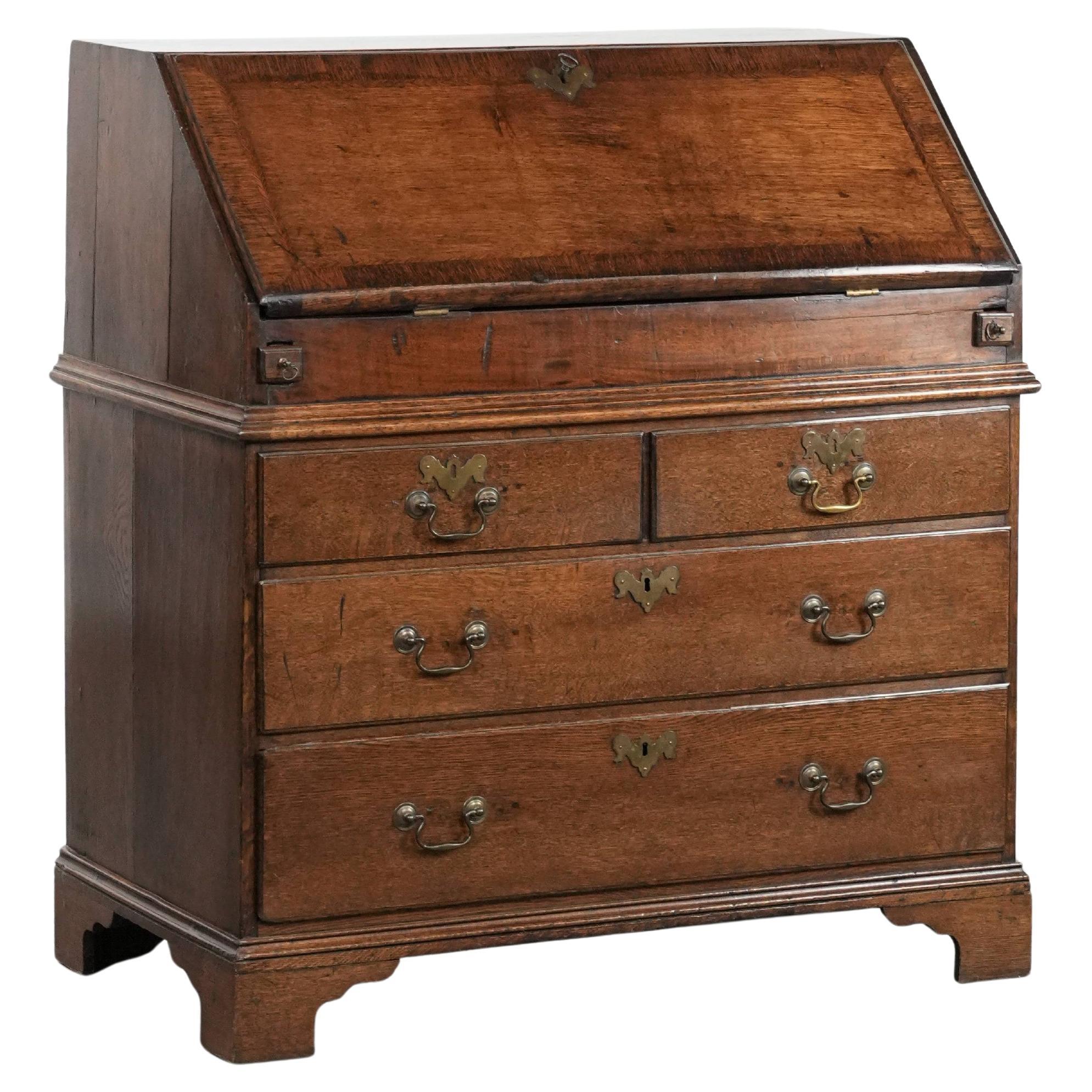 Large antique 18th-century English oak chest of drawers / desk / chest with secr