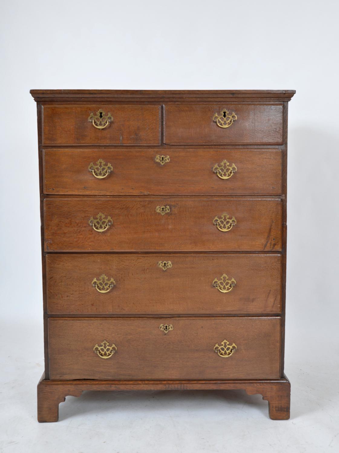 British Large Antique 18th Century Georgian Oak Tallboy Chest of Six Drawers English For Sale