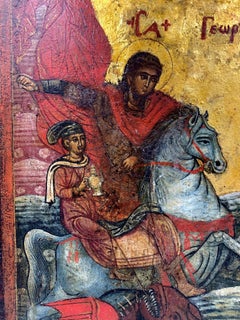 Large Antique 18th Century Greek Icon of Saint George and the Dragon