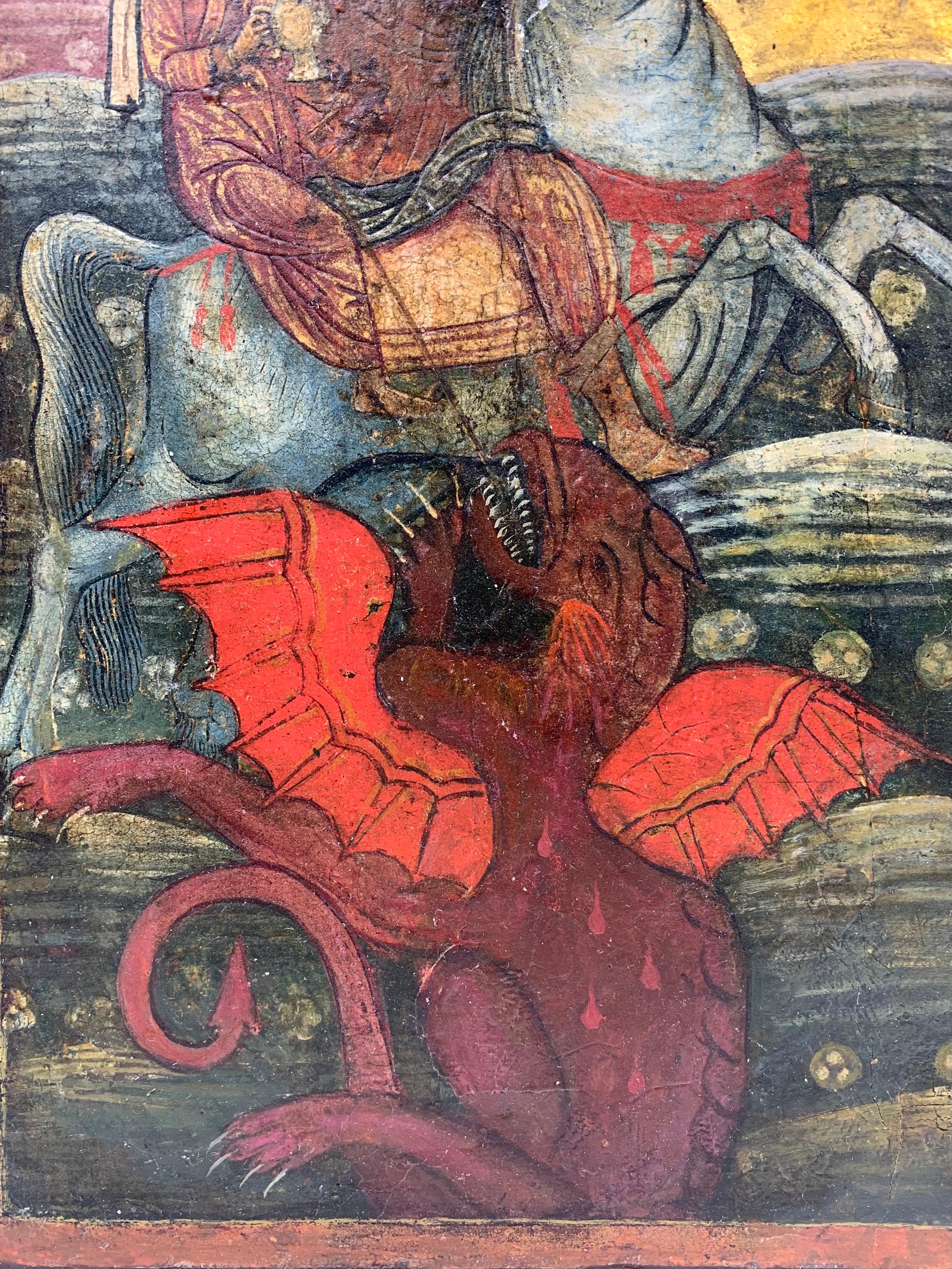 Große antike griechische Ikone des Saint George und des Drachens aus dem 18. für Damen oder Herren im Angebot
