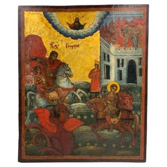 Large Antique 18th Century Greek Icon of Saint George and the Dragon
