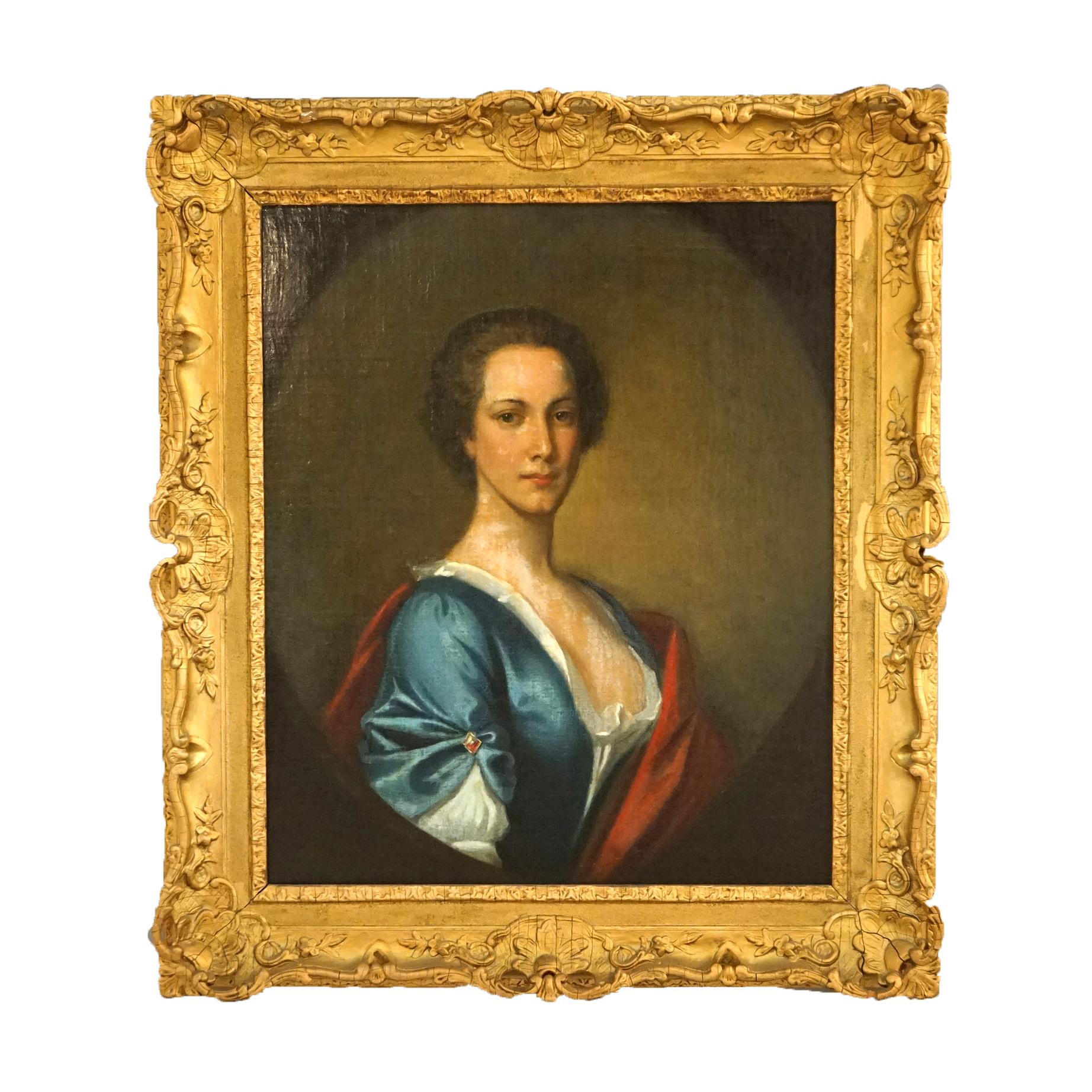 ***Reduced Delivery Rates - See Below or Click “Ask The Seller” to Request a Quote***

Large Antique 18thC Portrait Painting Signed By Thomas Beach (English 1738-1806) Seated in Giltwood Frame, Restored by HB Mussina, MD, Williamsport, PA Feb