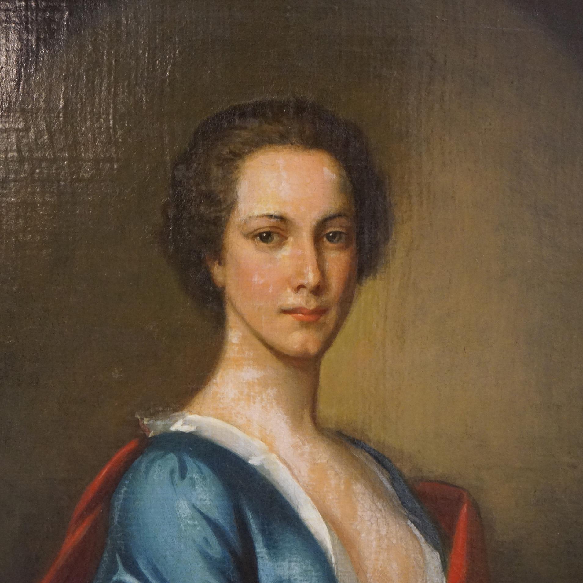 Hand-Painted Large Antique 18thC Portrait Painting by Thomas Beach in Giltwood Frame For Sale