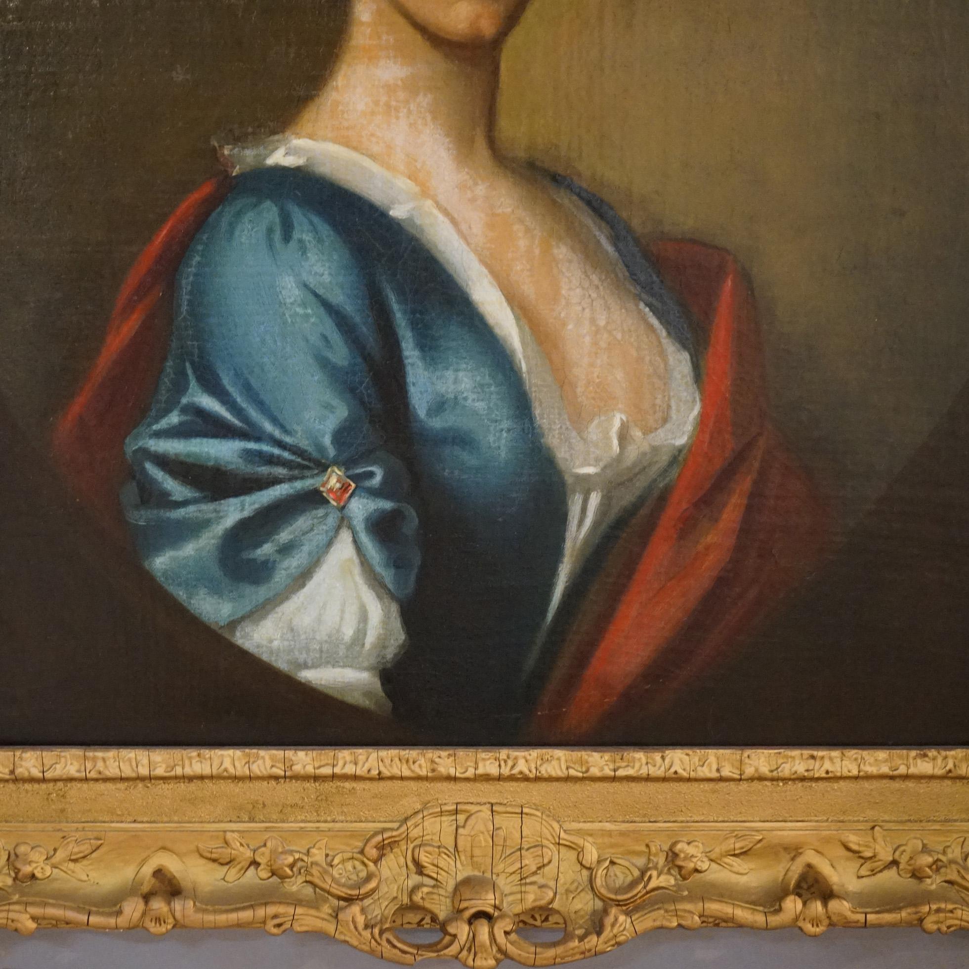 Large Antique 18thC Portrait Painting by Thomas Beach in Giltwood Frame In Good Condition For Sale In Big Flats, NY