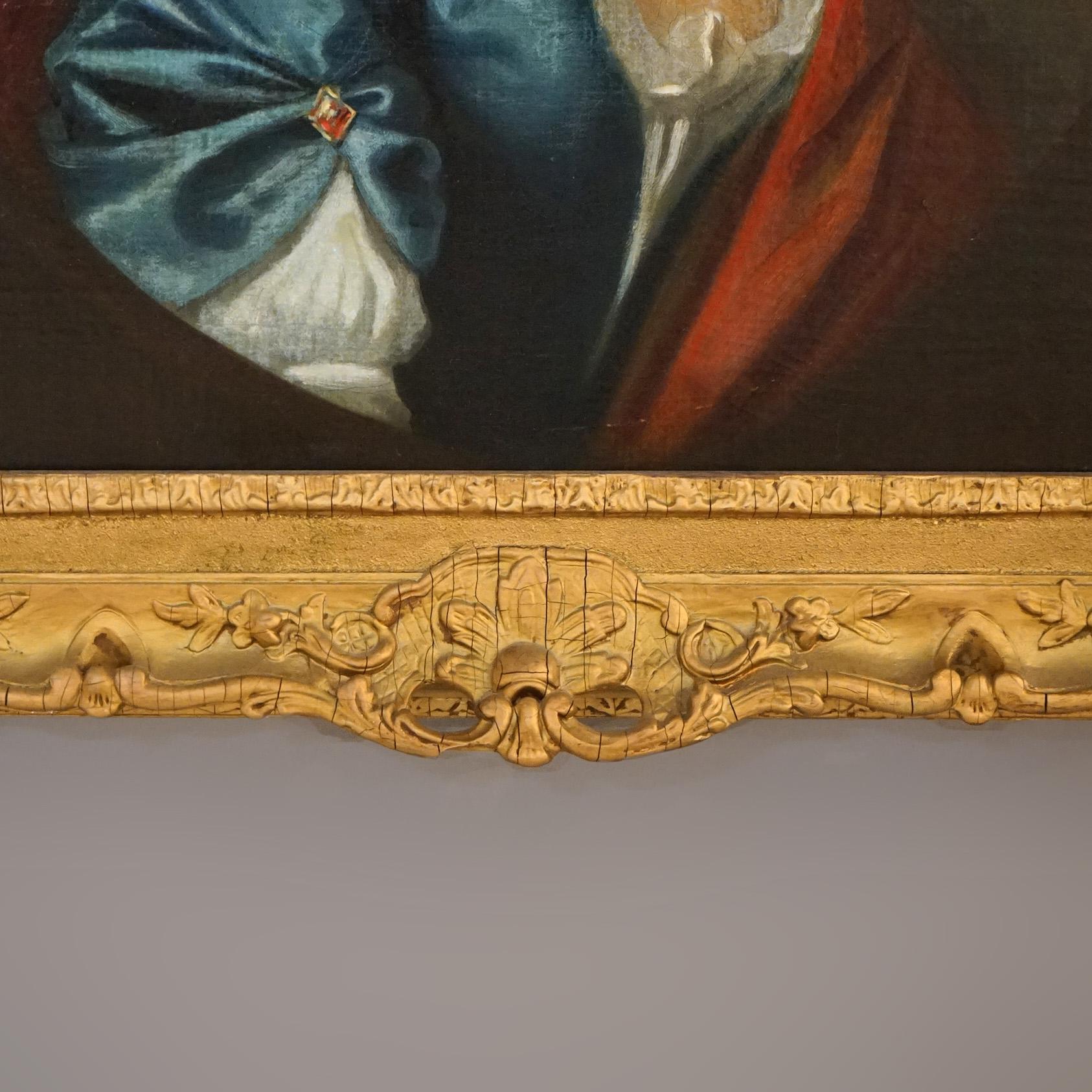 18th Century and Earlier Large Antique 18thC Portrait Painting by Thomas Beach in Giltwood Frame For Sale