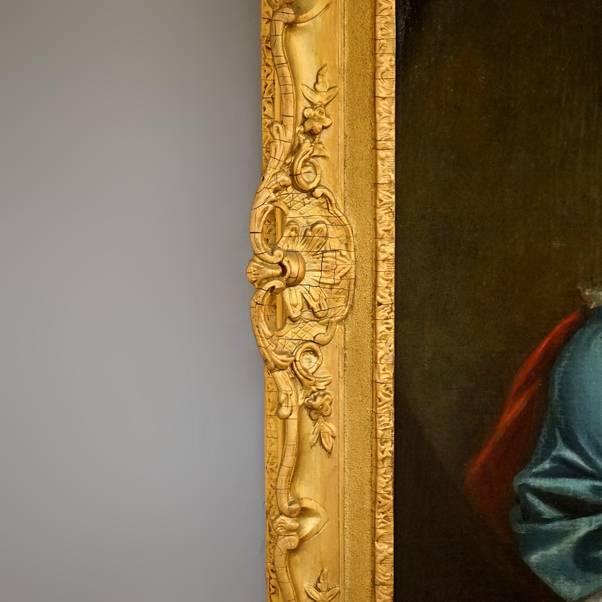 Canvas Large Antique 18thC Portrait Painting by Thomas Beach in Giltwood Frame For Sale