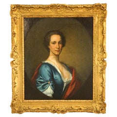 Large Antique 18thC Portrait Painting by Thomas Beach in Giltwood Frame
