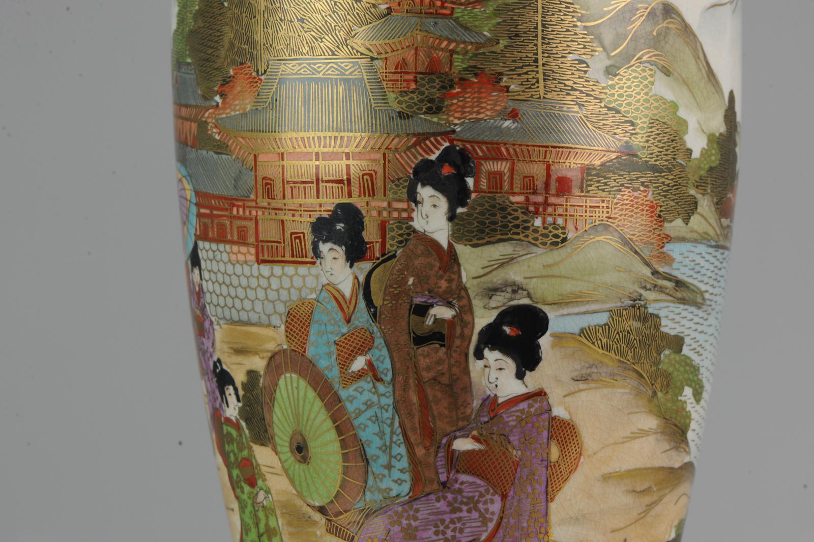 Large Antique 19-20th C Japanese Satsuma Vase Japan Meiji Period Landscape For Sale 4