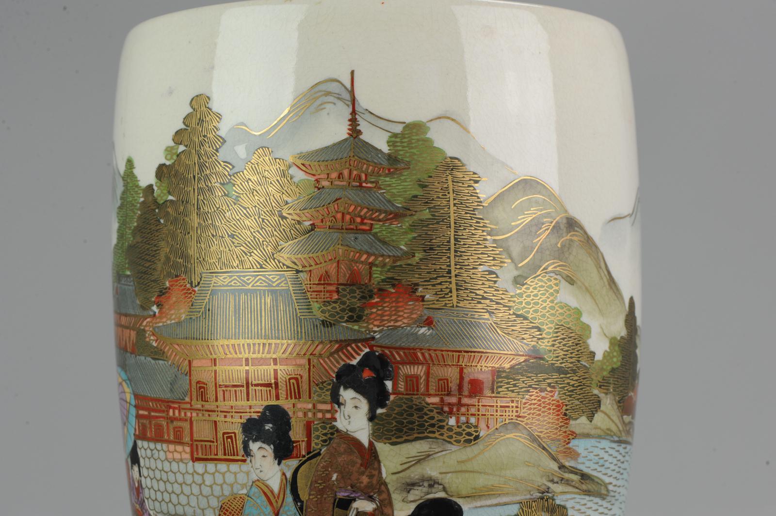 Large Antique 19-20th C Japanese Satsuma Vase Japan Meiji Period Landscape For Sale 6